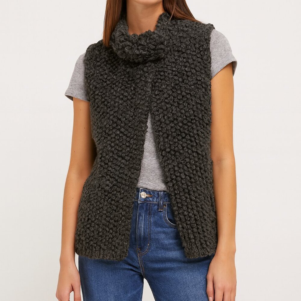 Sam Edelman Cameron loop Charcoal Textured Knit Vest NWT Gray Medium